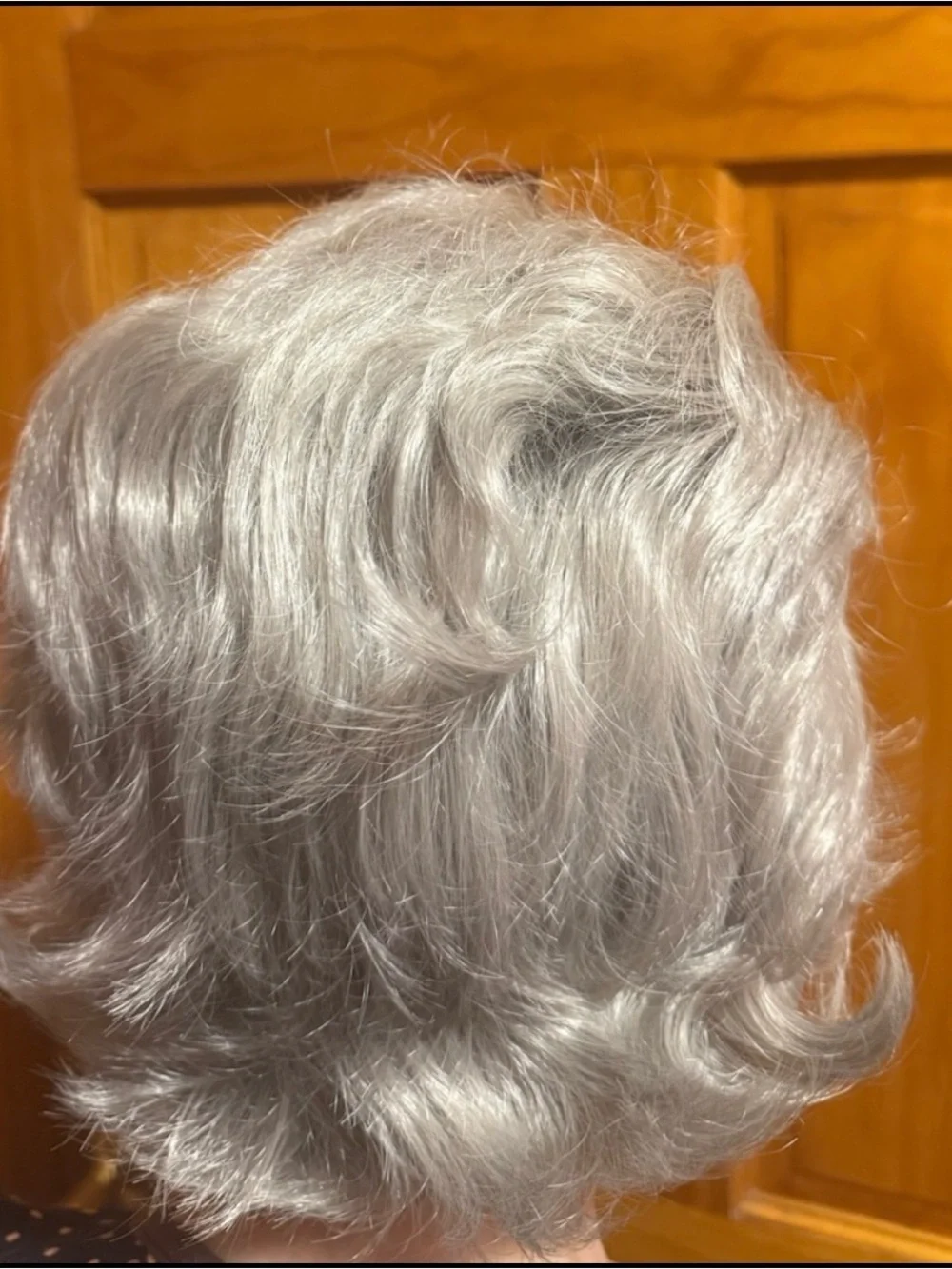 Short Layered Gray/Silver Synthetic Wavy Wig Classic Cap One Size Natural